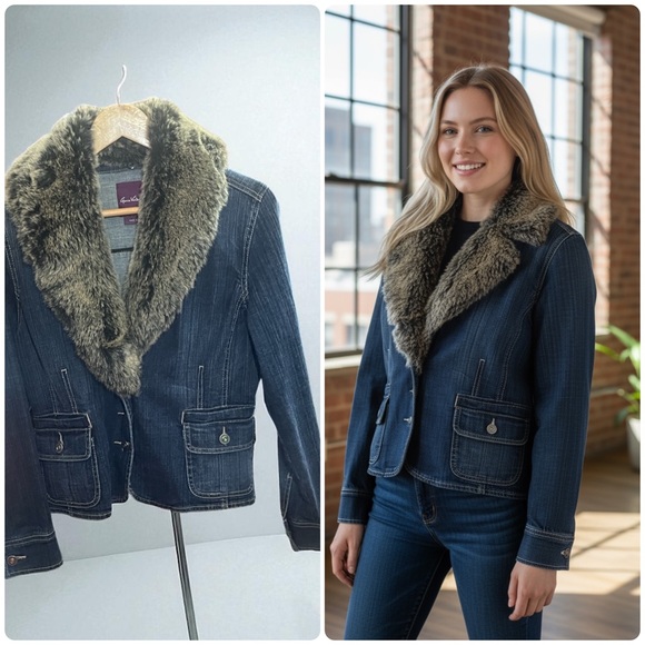 Vtg Gloria Vanderbilt Fitted Denim Jacket Rhinestone Bttn Removable Ptp 16 - Picture 1 of 6